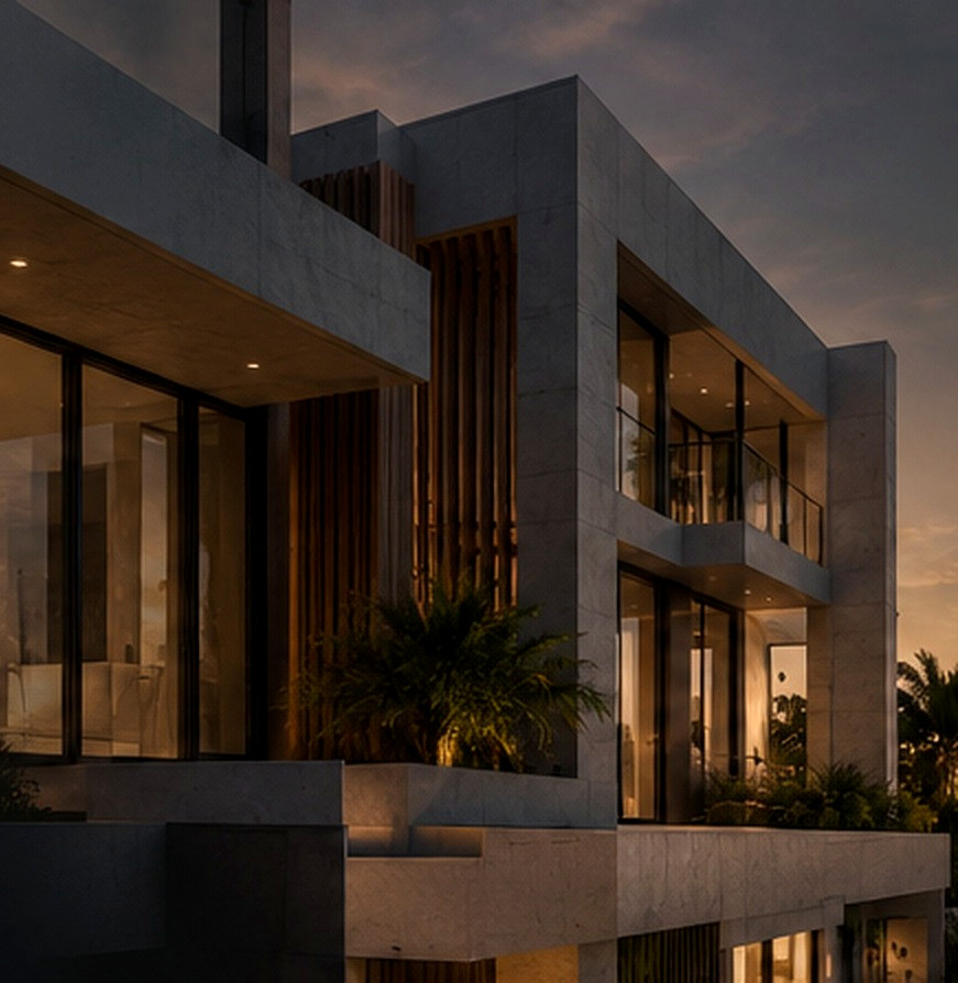 Modern coastal home, illustration